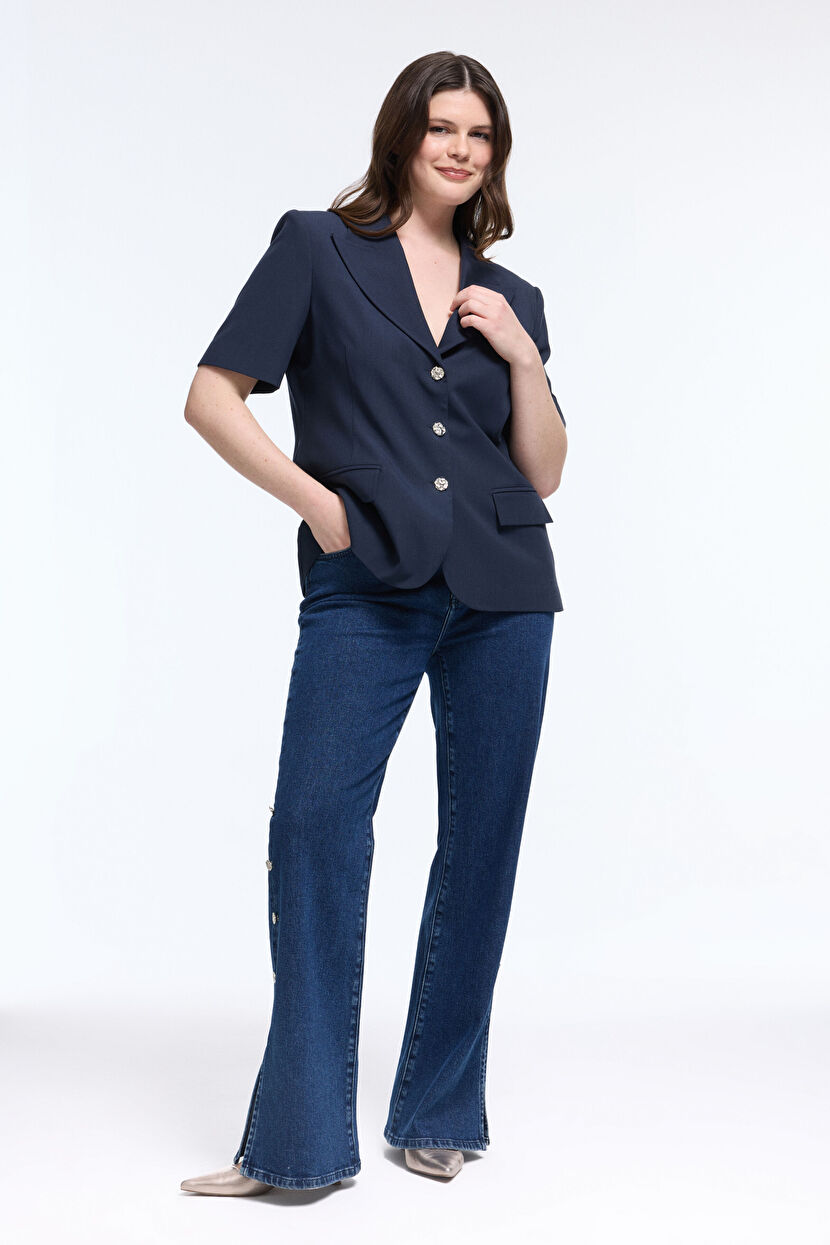 Navy Blue Short Sleeve Jacket 119L9885000-018 | Love My Body