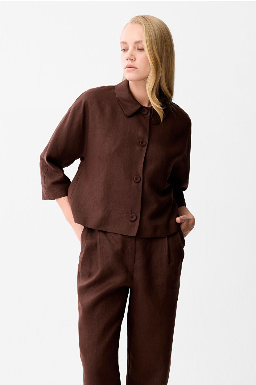 トップス Uhr / Linen Balloon Camisole/ BROWN LINEN BALLOON SLEEVE SHIRT BROWN