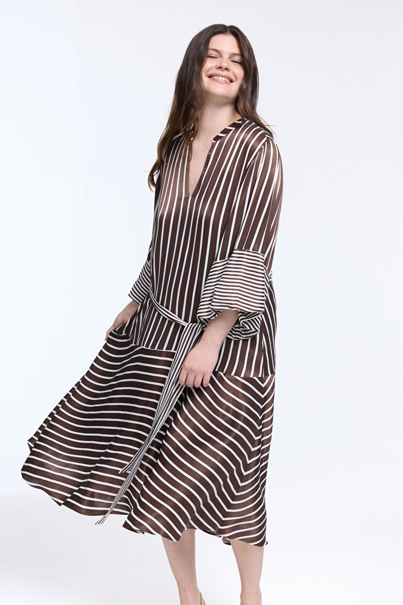 Brown Dress with Elastic Sleeves 124L8448004-110 | Love My Body