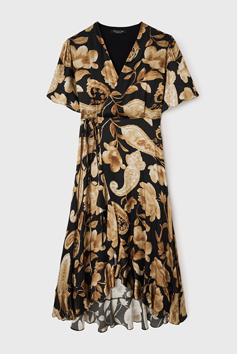 Brown Patterned Satin Dress 124L8592005-210