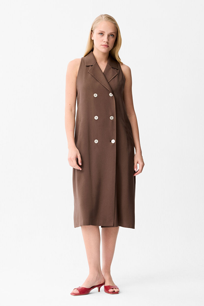 Brown Sleeveless Wrap Dress 124L9871000-010 | Love My Body