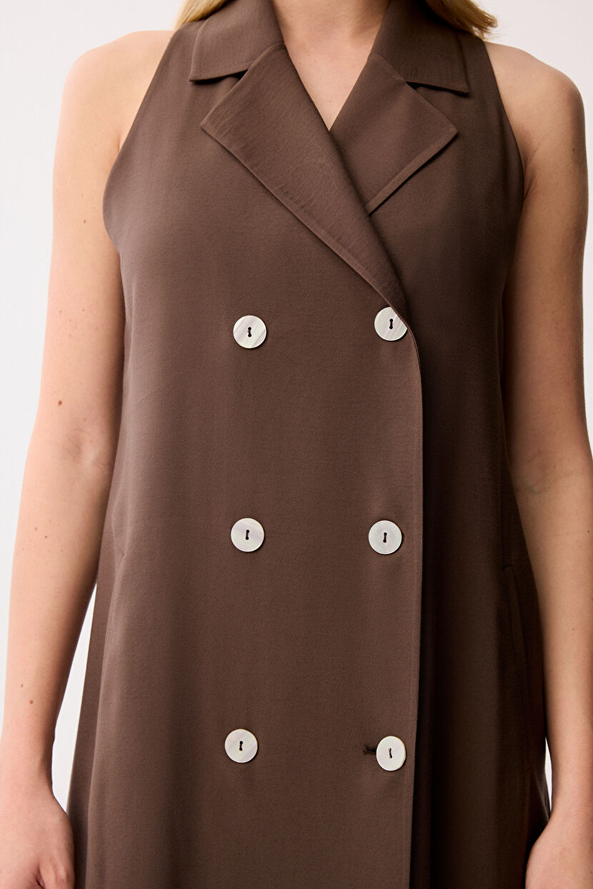 Brown Sleeveless Wrap Dress 124L9871000-010 | Love My Body