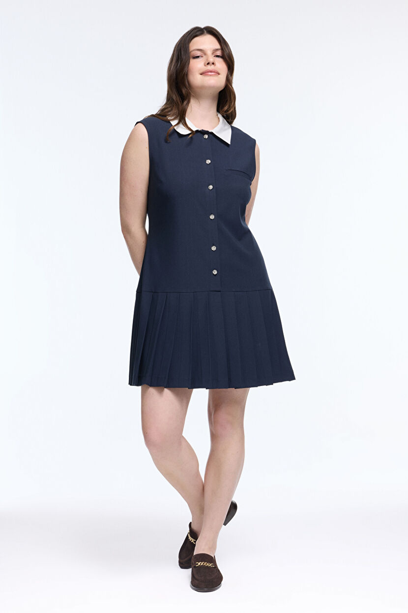 Navy Blue Men's Collar Mini Dress 124L9882000-018 | Love My Body