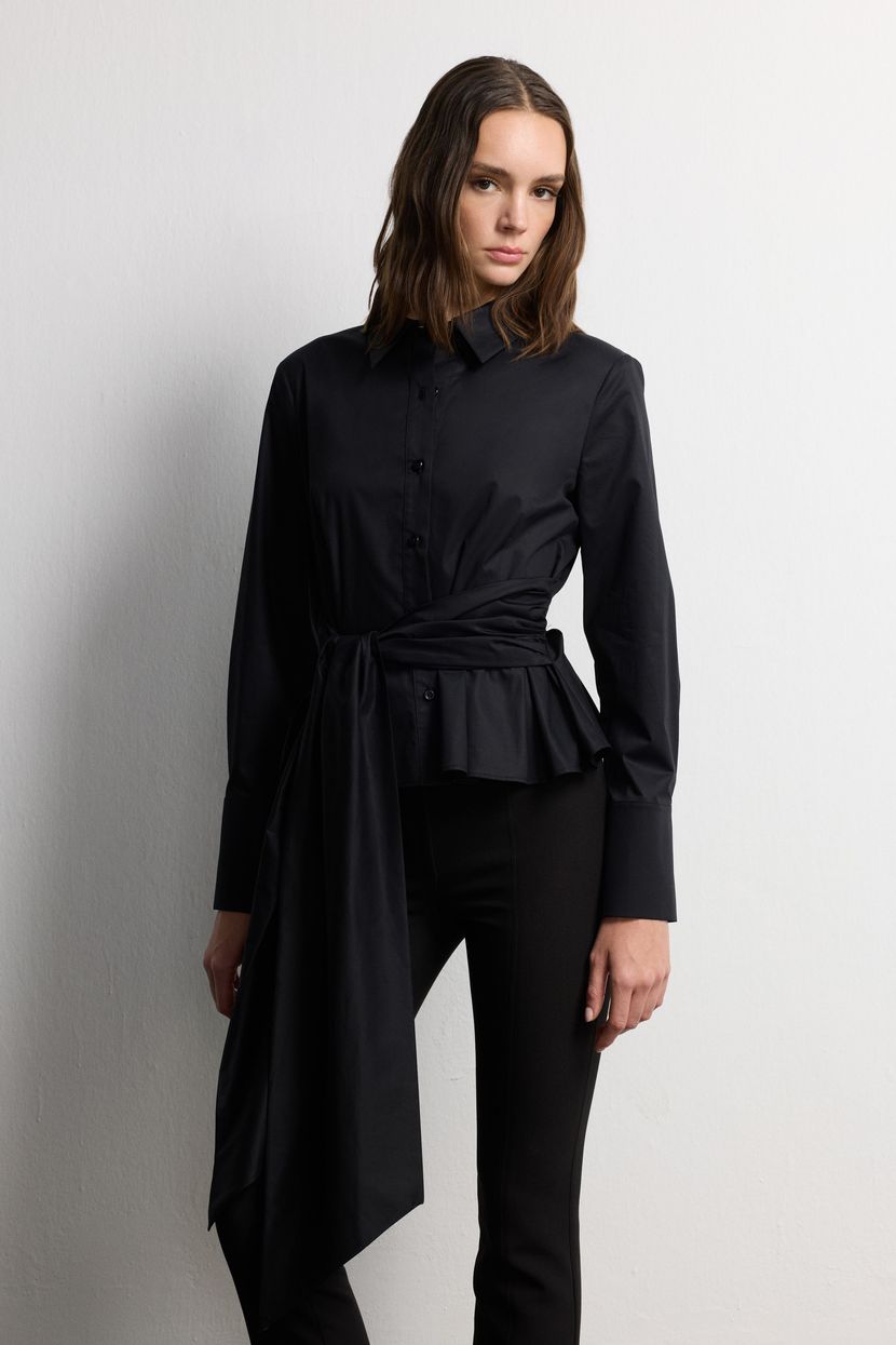 Black Peplum Shirt with Tie Detail 130M2371000-001 | lmb