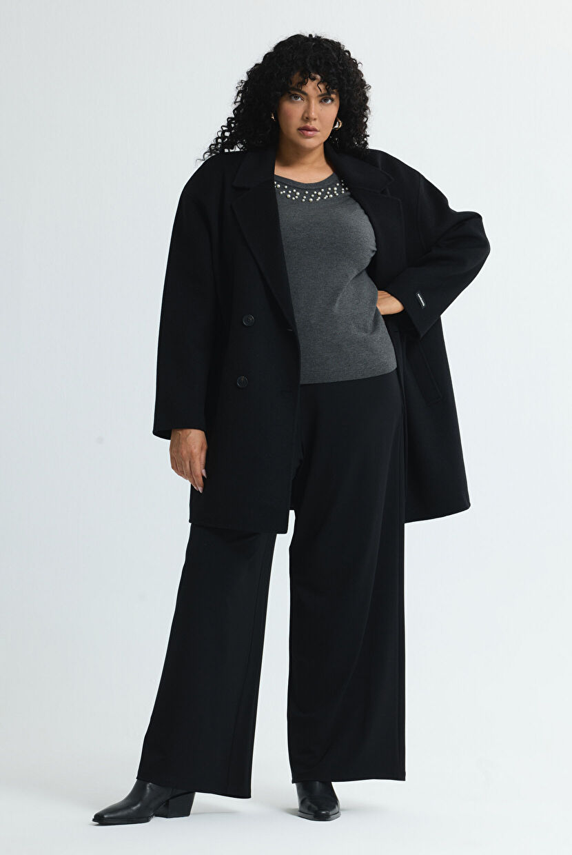 Black Garnished Coat 136L9097000-001 | Love My Body