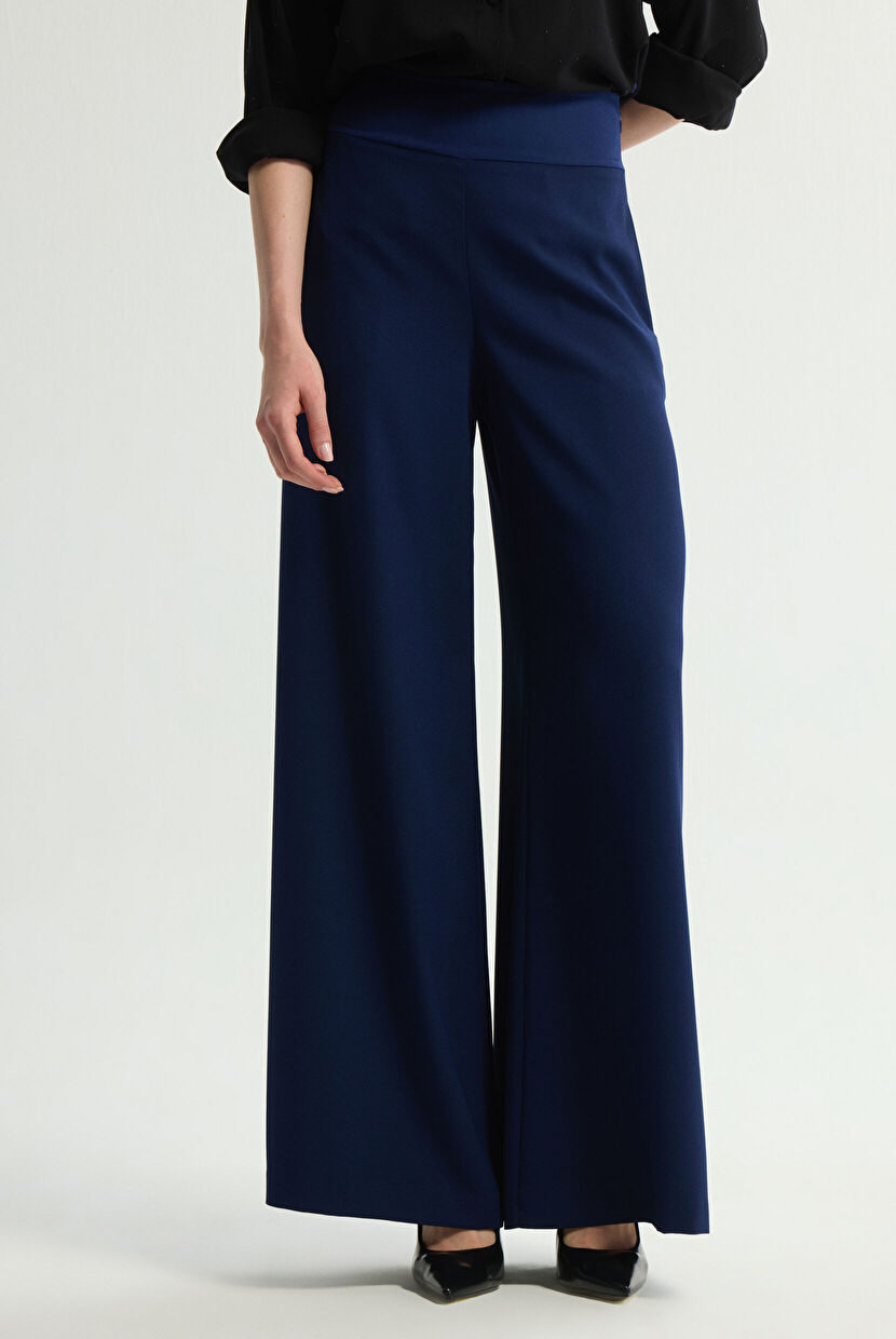 Navy Blue Wide Leg Trousers 153L9081001-018 | Love My Body