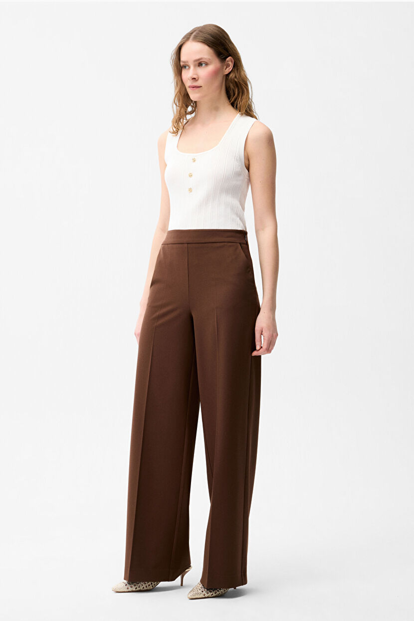 Brown Side Zippered Wide Leg Trousers 153L9248006-010 | Love My Body
