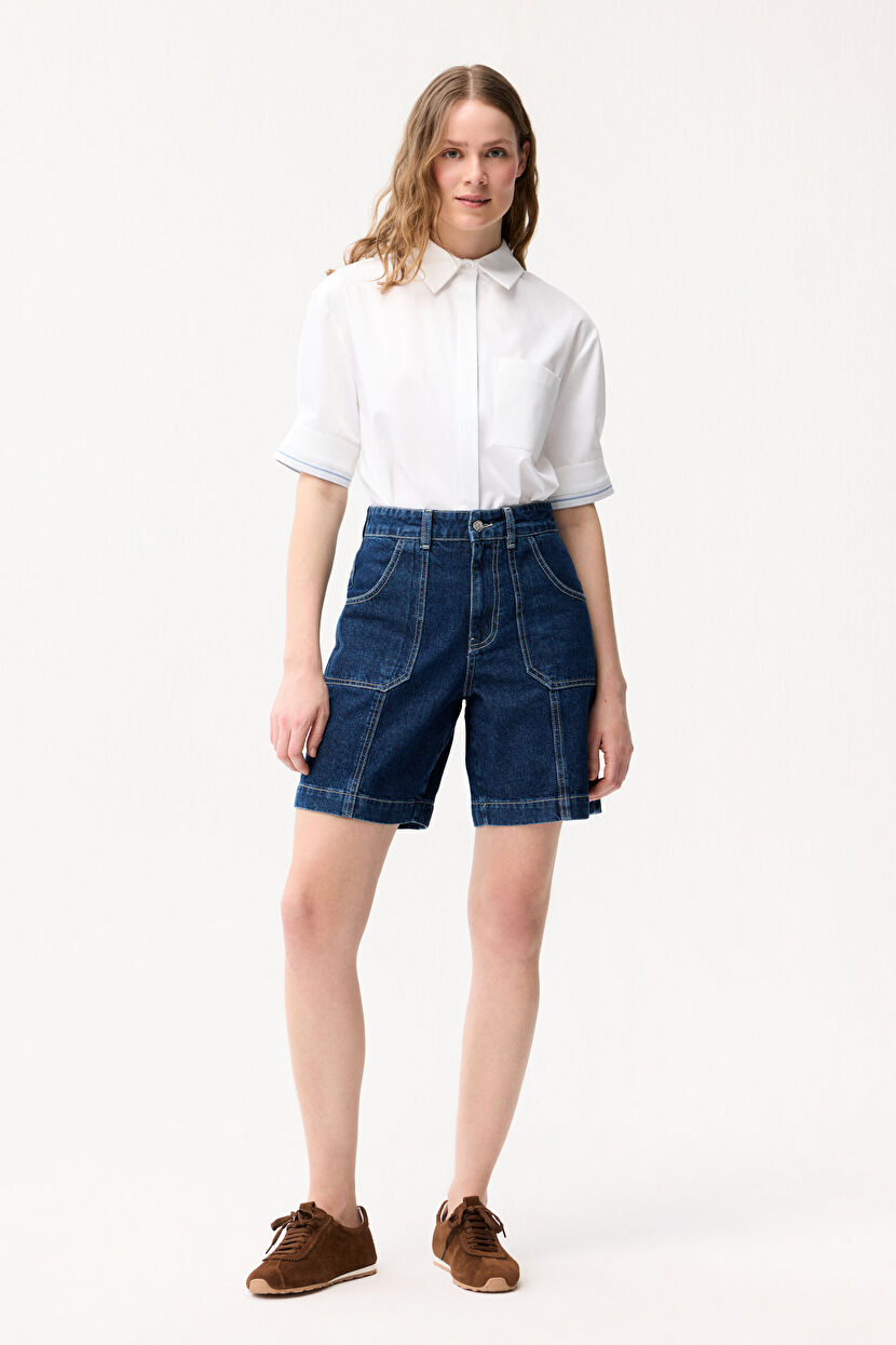 Navy Blue Pocketed Jean Shorts 170L9100003-018 | Love My Body