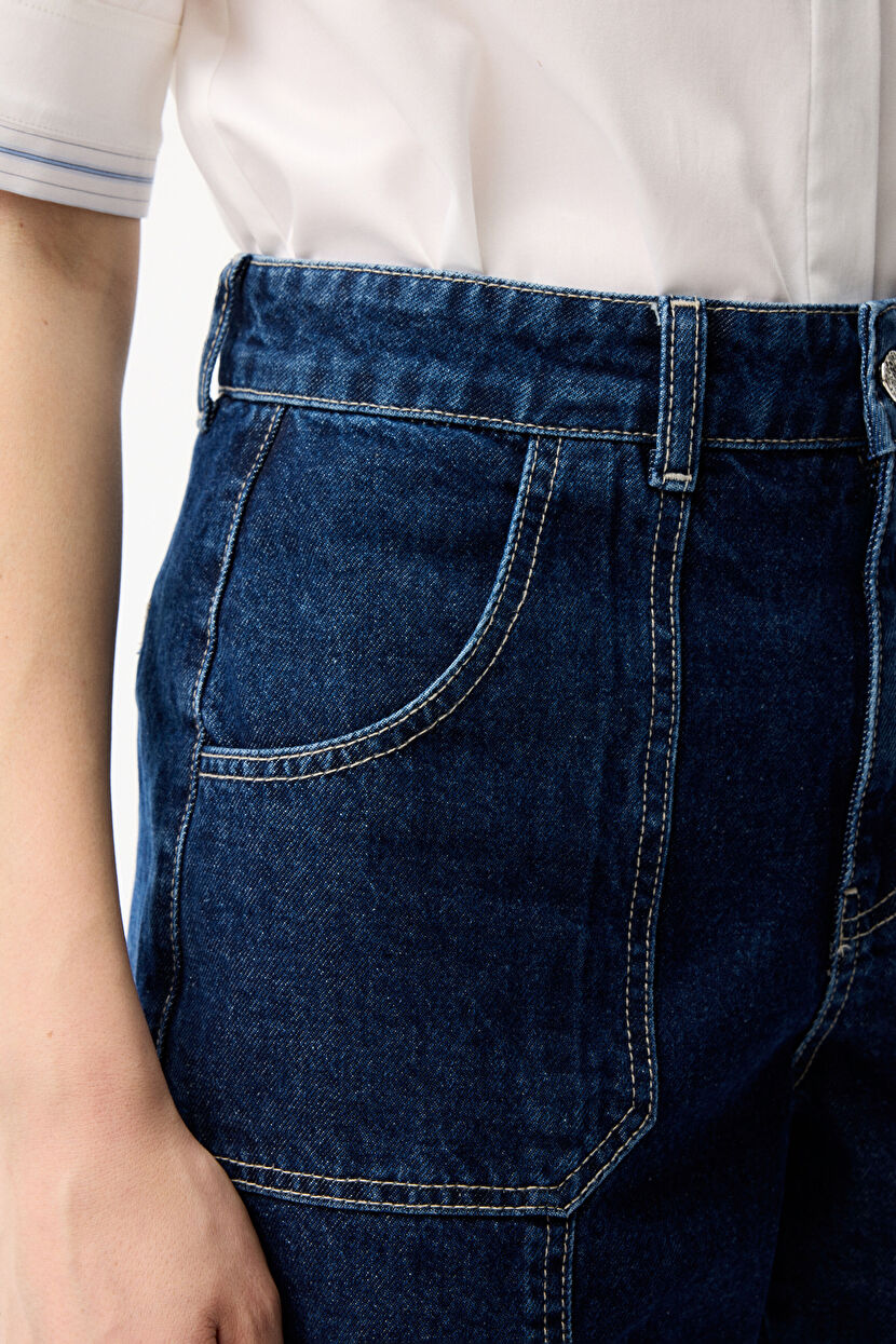 Navy Blue Pocketed Jean Shorts 170L9100003-018 | Love My Body