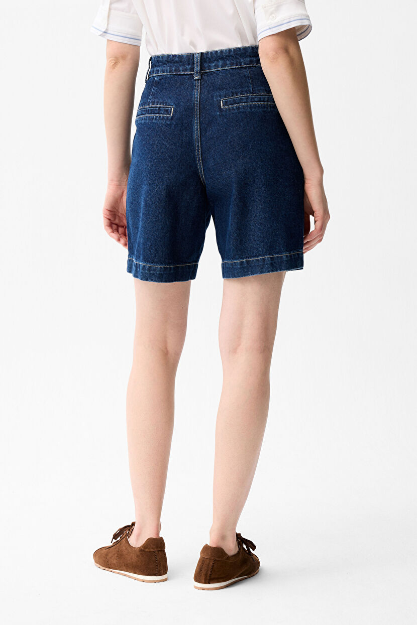 Navy Blue Pocketed Jean Shorts 170L9100003-018 | Love My Body