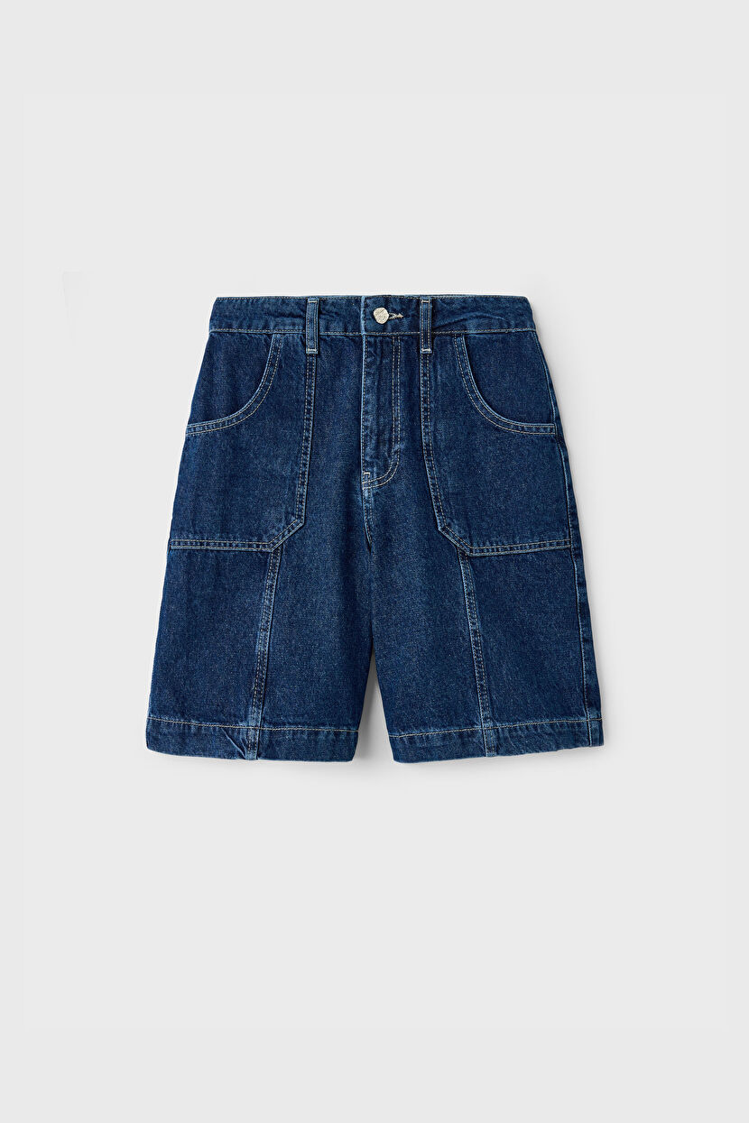 Navy Blue Pocketed Jean Shorts 170L9100003-018 | Love My Body