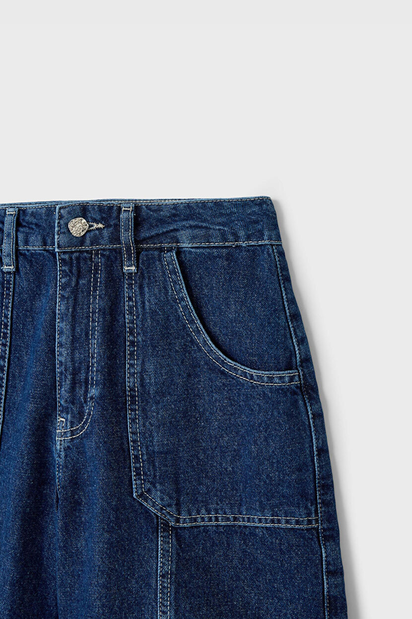 Navy Blue Pocketed Jean Shorts 170L9100003-018 | Love My Body