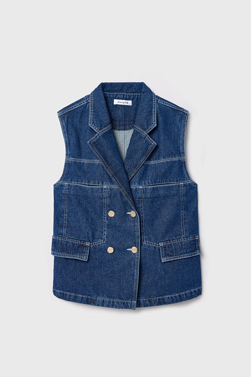 Lacivert Kruvaze Jean Yelek 179L9053002-018 | Love My Body