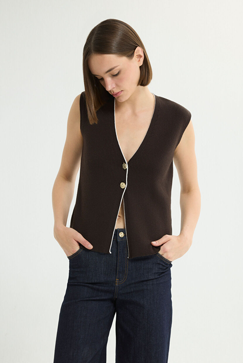 Kahverengi Kolsuz Triko Yelek 179L9627000-010 | Love My Body