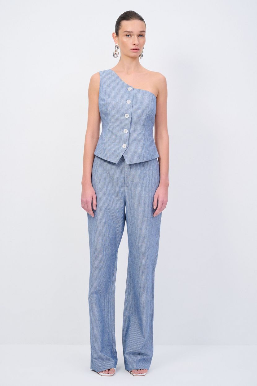Mavi Moda Tutkusu Tek Omuz Çizgili Keten Yelek 179M2194000-103 | lmb