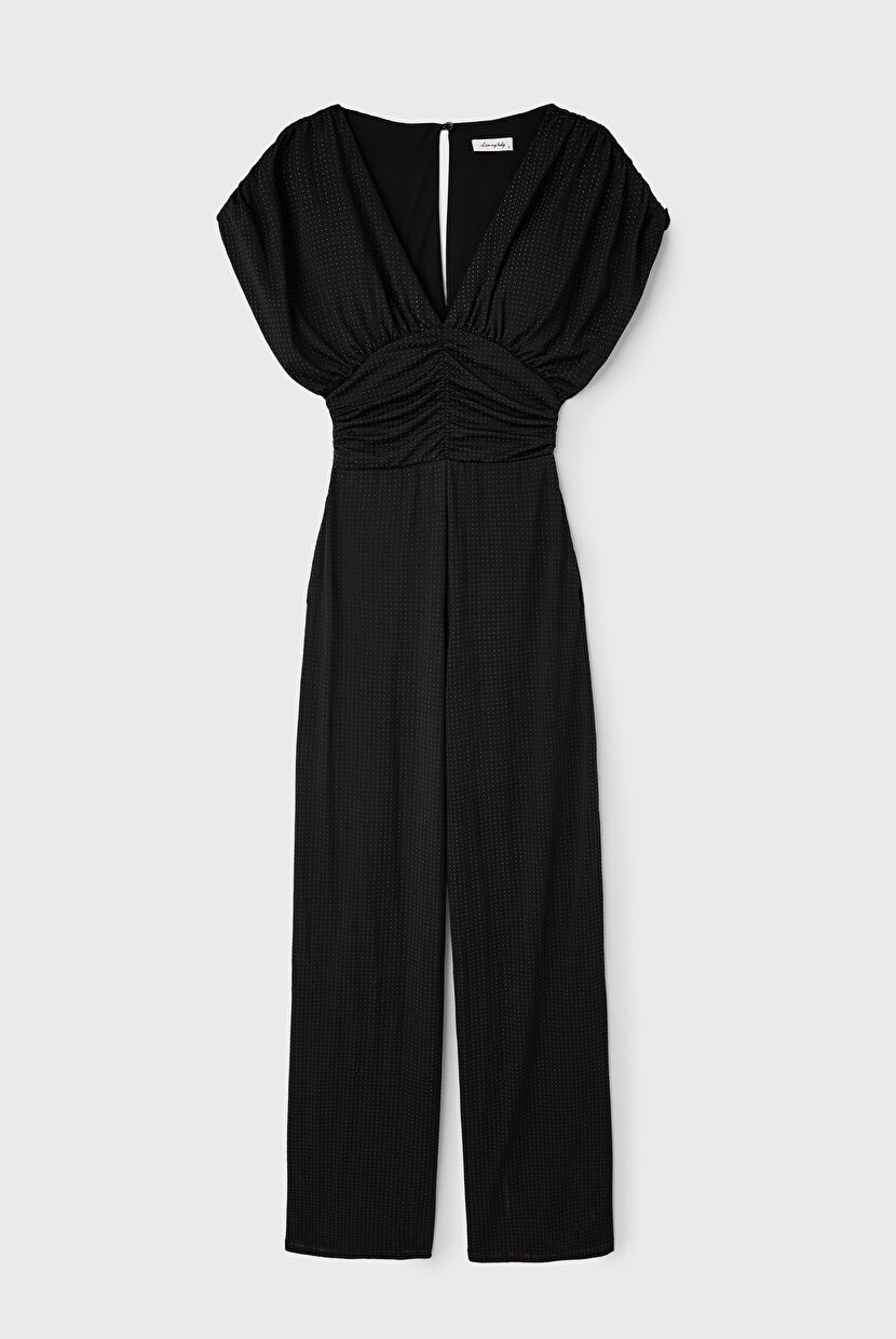 Siyah V Yaka Örme Tulum 182L9566000-001 | Love My Body